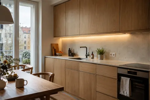Moderne Küche mit Lichtkonzept · KI-Beispielvisualisierung