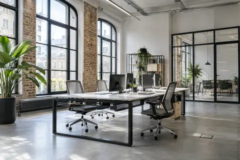 Büro mit diskreter Datentechnik · KI-Beispielvisualisierung