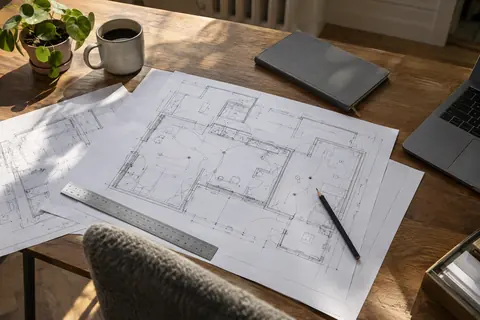 Planung auf dem Arbeitstisch · KI-Beispielvisualisierung